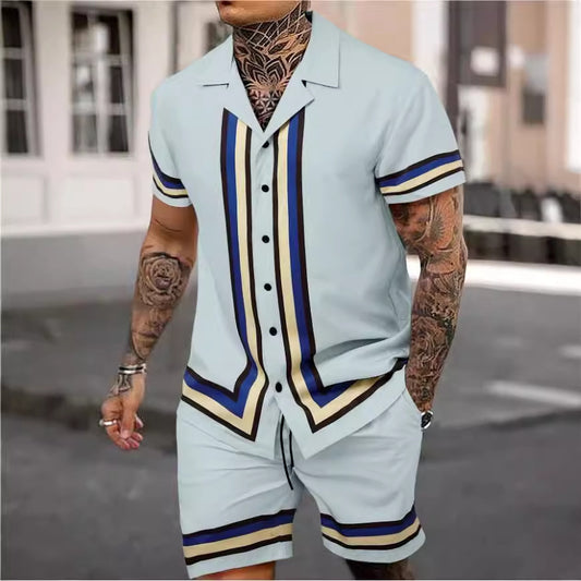 Fashion Men's Shirt Two-piece Set