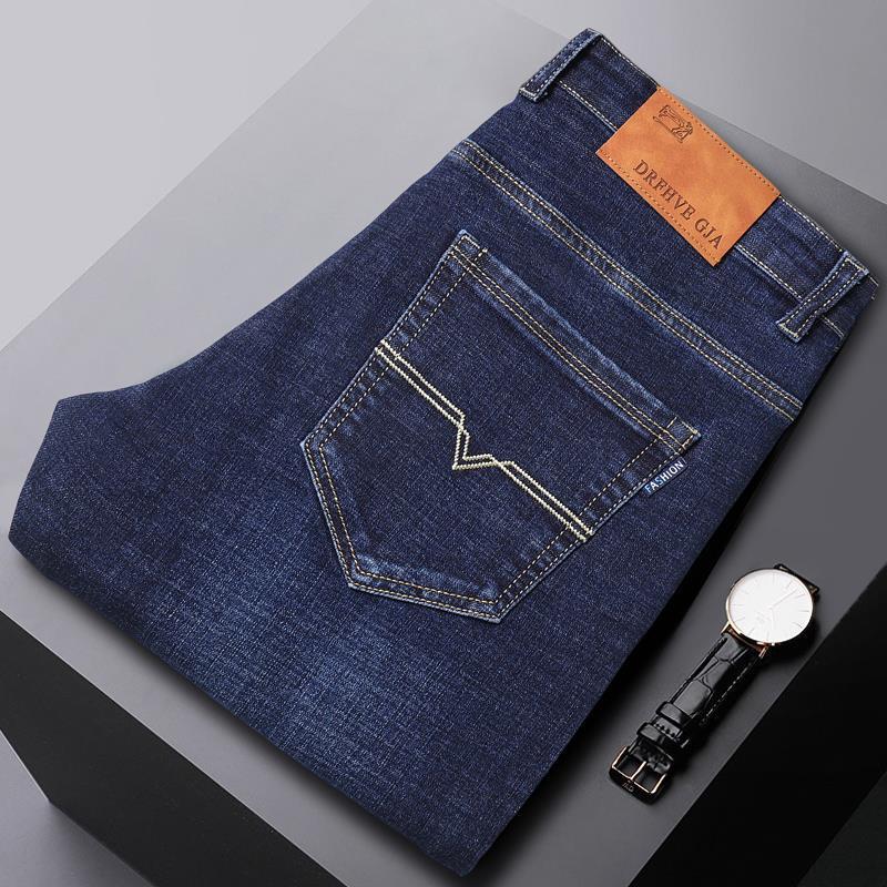Men Straight Loose Elastic Jeans