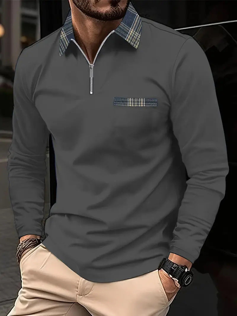 Men's Long-sleeve Zipper Polo Shirt