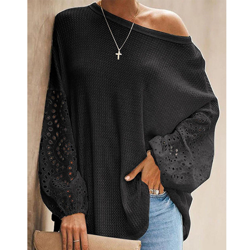 Loose Diagonal Long Sleeve Off-shoulder Top