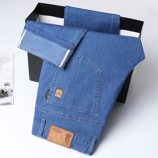 Ultra-thin Tencel Men's Loose Straight Light Blue Jeans