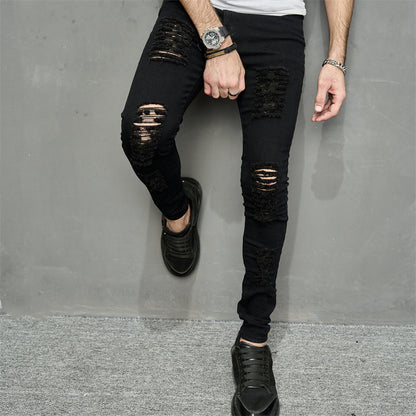 Skinny Men's Leisure Ripped Denim Feet Personality Trendy Jeans