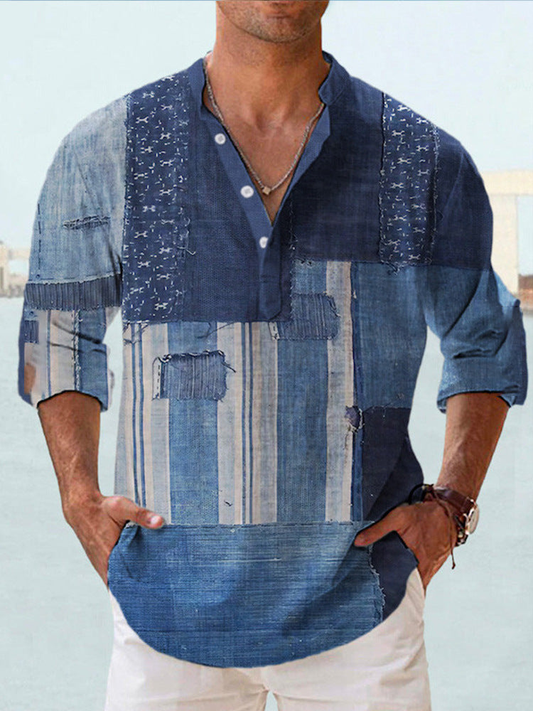 Thin Bamboo Linen Hawaiian Long Sleeve T-Shirt