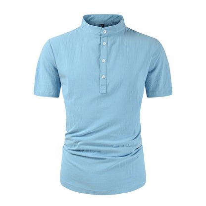 Men's Loose Button Cotton And Linen All T-shirt