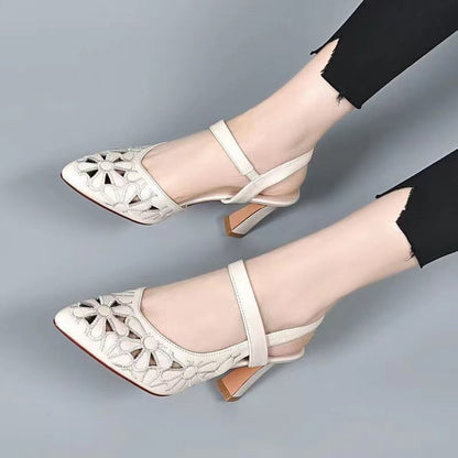 Soft Leather Hollowed Toe Box High Heels