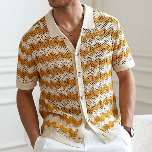 Men American-style Hollow Jacquard Corrugated Sweater