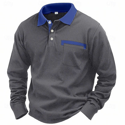 Men's Long-sleeved Waffle Polo T-Shirt