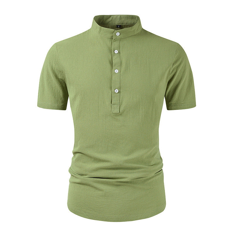 Men's Loose Button Cotton And Linen All T-shirt