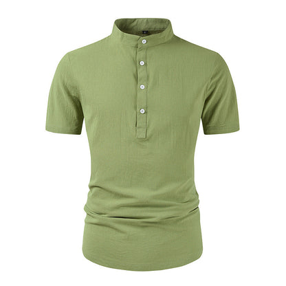 Men's Loose Button Cotton And Linen All T-shirt