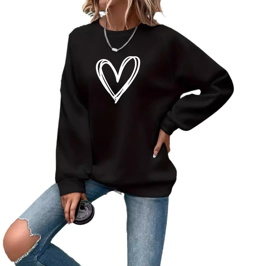 Heart Round Neck Long Sleeve Sweatshirt Tops