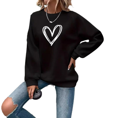 Heart Round Neck Long Sleeve Sweatshirt Tops