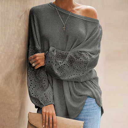 Loose Diagonal Long Sleeve Off-shoulder Top