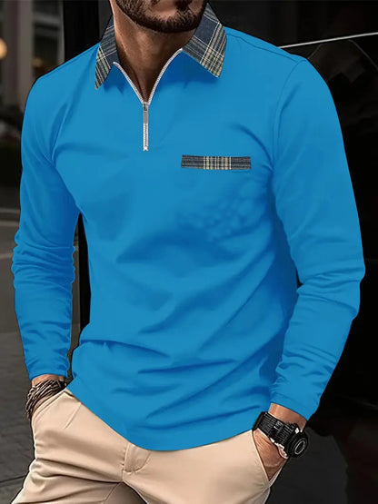 Men's Long-sleeve Zipper Polo Shirt