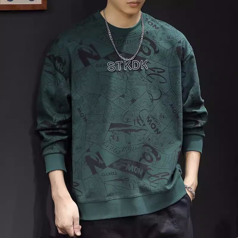 Men's Round Neck Print T-Shirt Long Sleeve