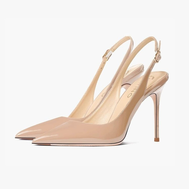 Ladie's Nude Soft Leather Hollow Female Ankle-strap High Heels