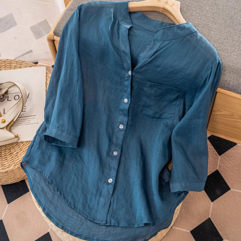 Leisure Style Artistic Retro Thin Cotton And Linen Shirt