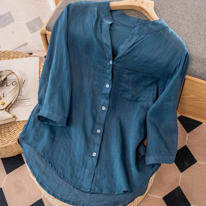 Leisure Style Artistic Retro Thin Cotton And Linen Shirt