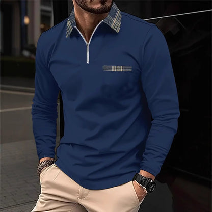 Men's Long-sleeve Zipper Polo Shirt
