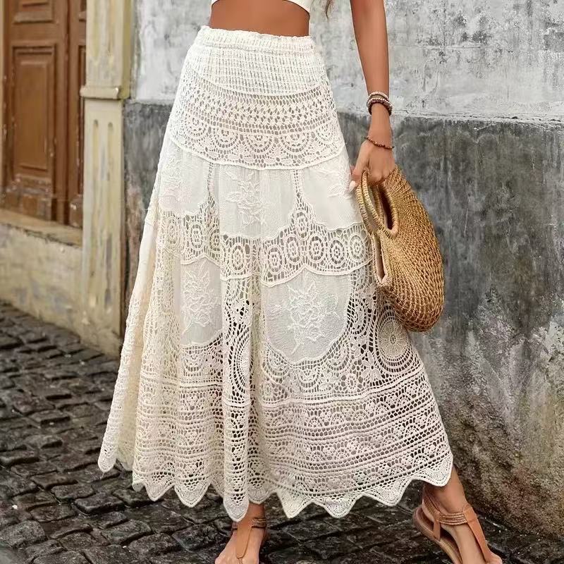 Hollow Knitted Big Hem Skirt Women