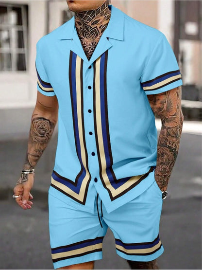Fashion Men's Shirt Two-piece Set