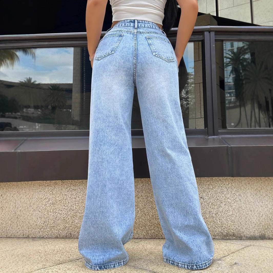 Ripped Loose Straight Wide Leg Jeans