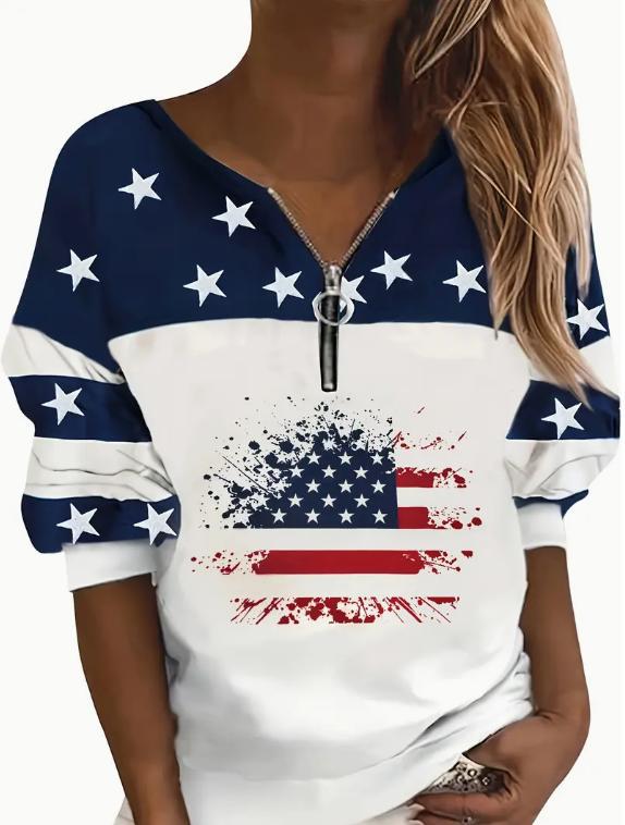 Trendy USA Flag Sweatshirt Half Zipper Sweater
