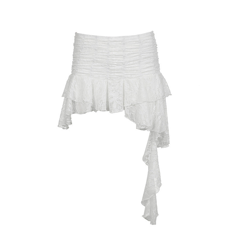 Wavy Lace Stitching Solid Color Skirt