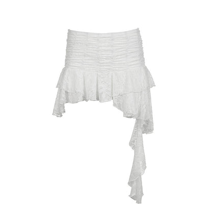 Wavy Lace Stitching Solid Color Skirt