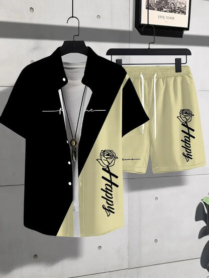 Fashion Trend Animal PatternSleeve Shirt Shorts Suit