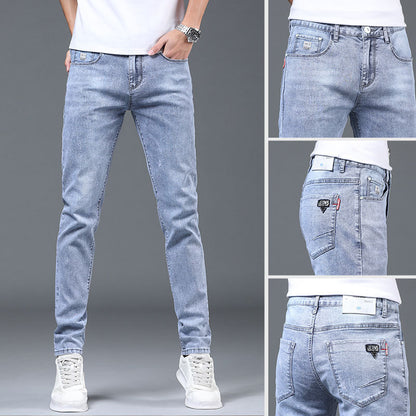 Men's Light Gray Straight Slim Jeans