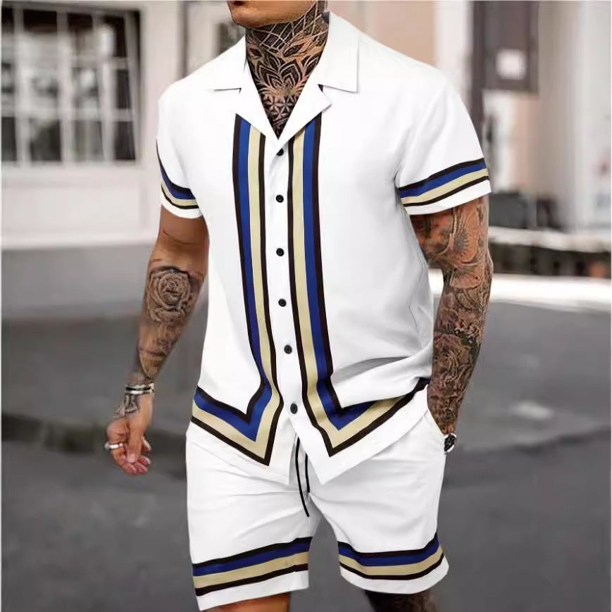 Fashion Men's Shirt Two-piece Set