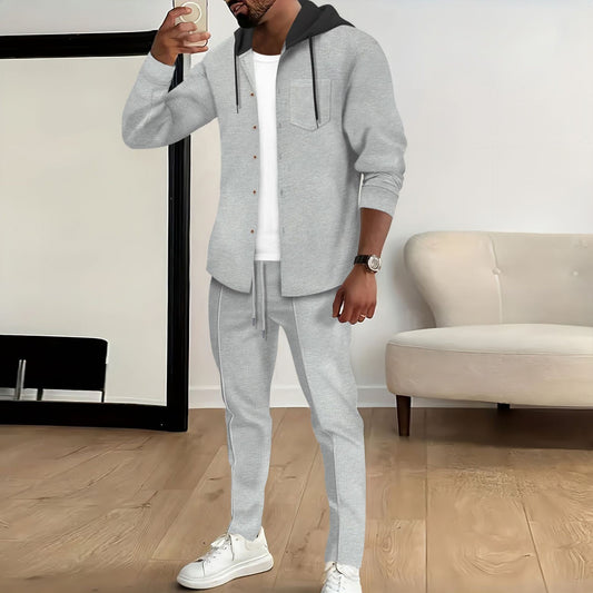Men's Hooded Long Sleeve Cardigan Jacket Suit