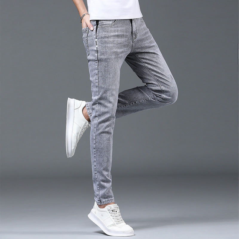 Men's Light Gray Straight Slim Jeans