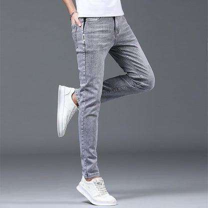 Men's Light Gray Straight Slim Jeans