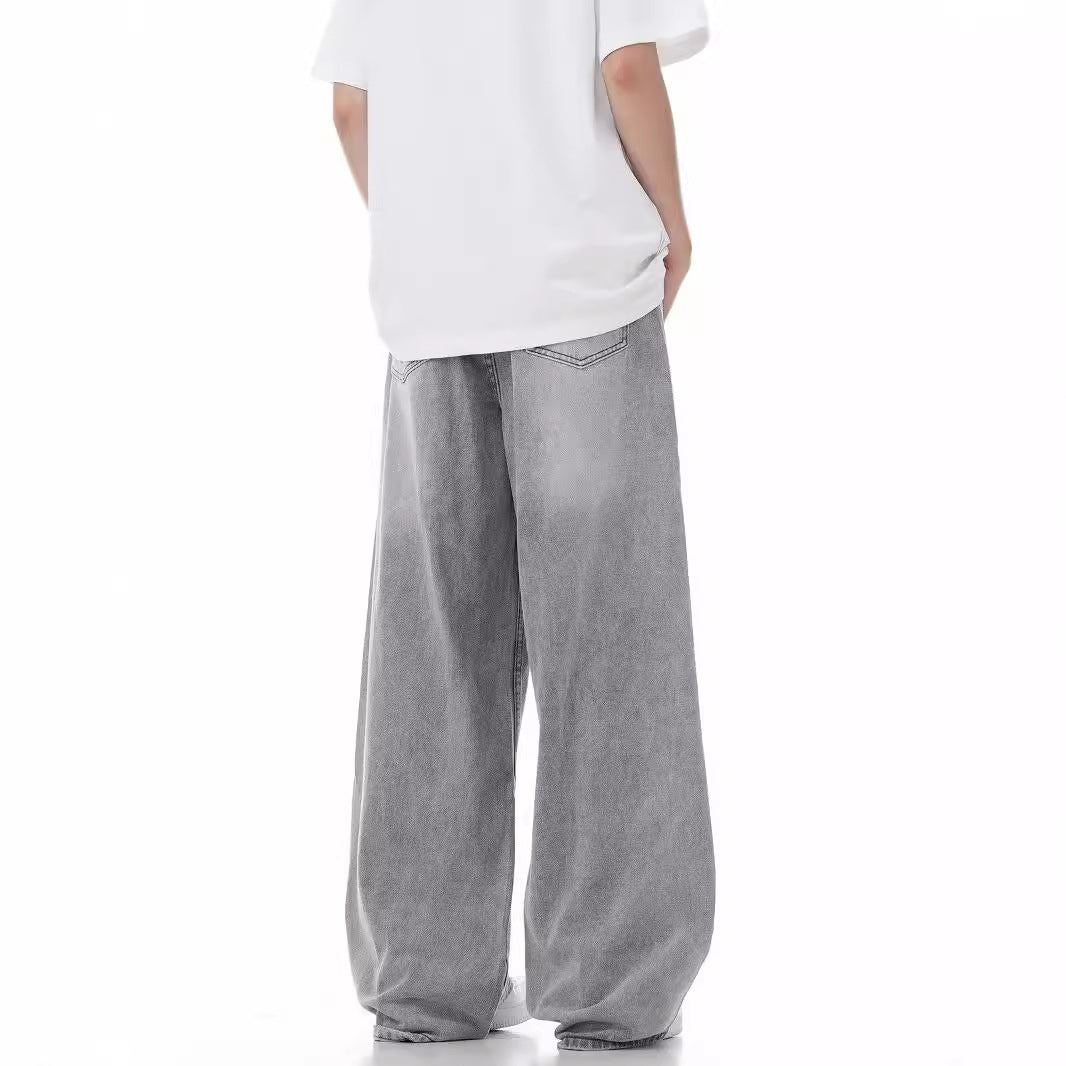 Men's Loose Wide Leg Straight Worn Jeans