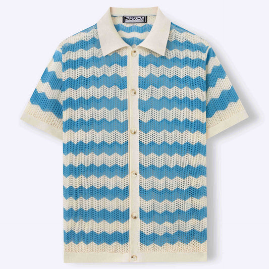 Men American-style Hollow Jacquard Corrugated Sweater