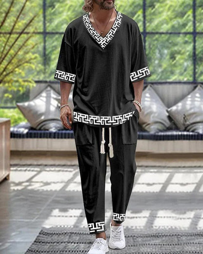 Beautiful Cropped Sleeves V-neck Trousers Suit