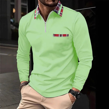 Men's Long-sleeve Zipper Polo Shirt