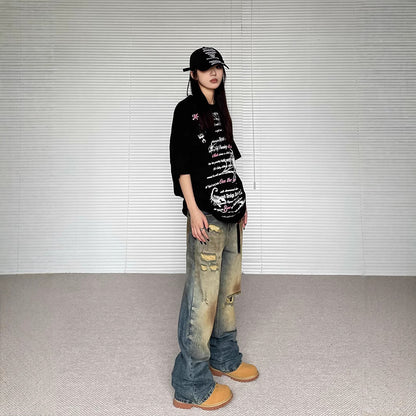 Old Ripped Jeans Loose Straight Wide Leg