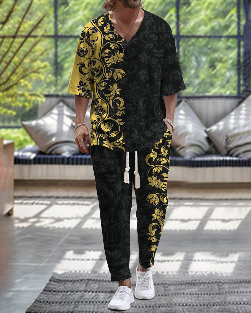 Beautiful Cropped Sleeves V-neck Trousers Suit