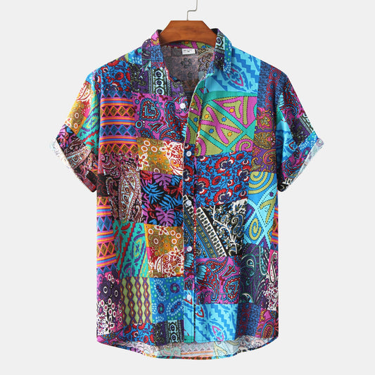 Plus Size Men's Fashion Digital Short Sleeve Shirt
