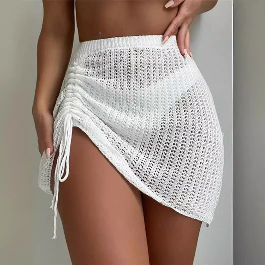 Hollow Drawstring Sexy See-through Skirt