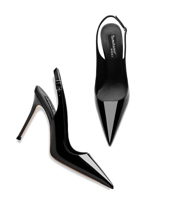 Ladie's Nude Soft Leather Hollow Female Ankle-strap High Heels