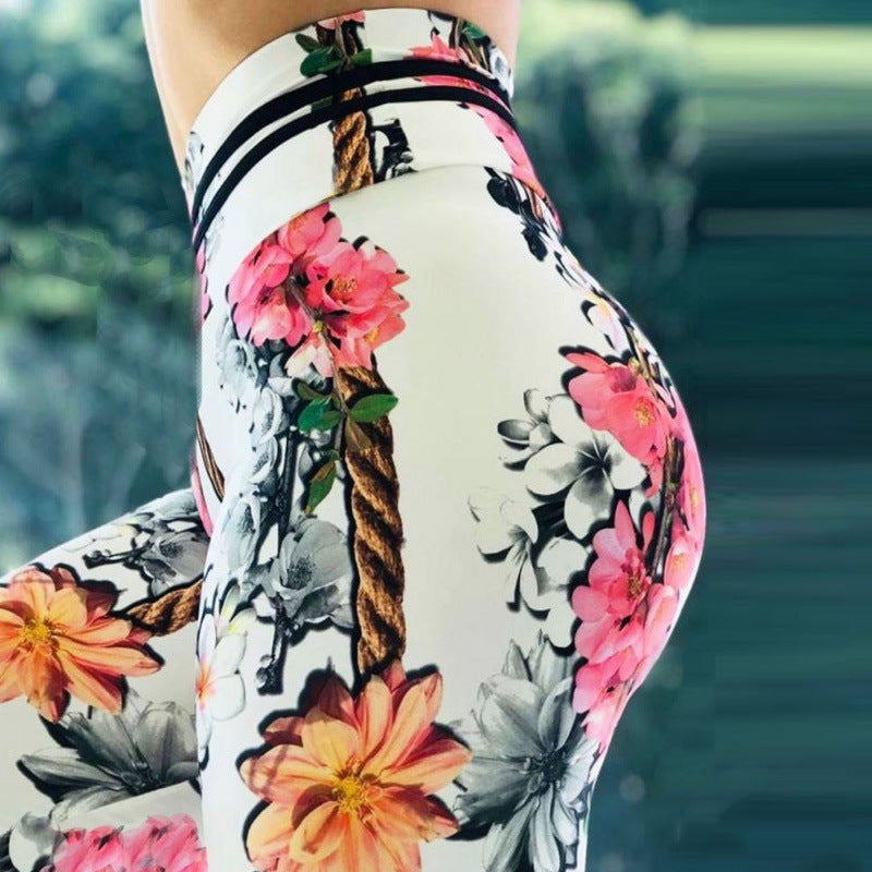 Ladie's Multi-color Tight High Waist Fitness Trousers