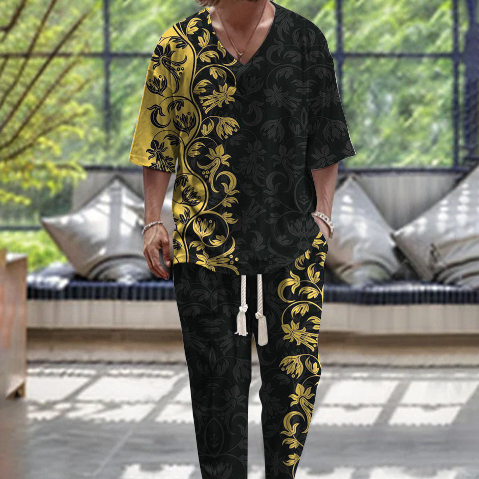Beautiful Cropped Sleeves V-neck Trousers Suit