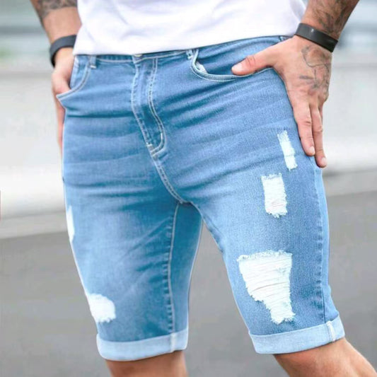 Nice Blue Multi-hole Design Denim Shorts