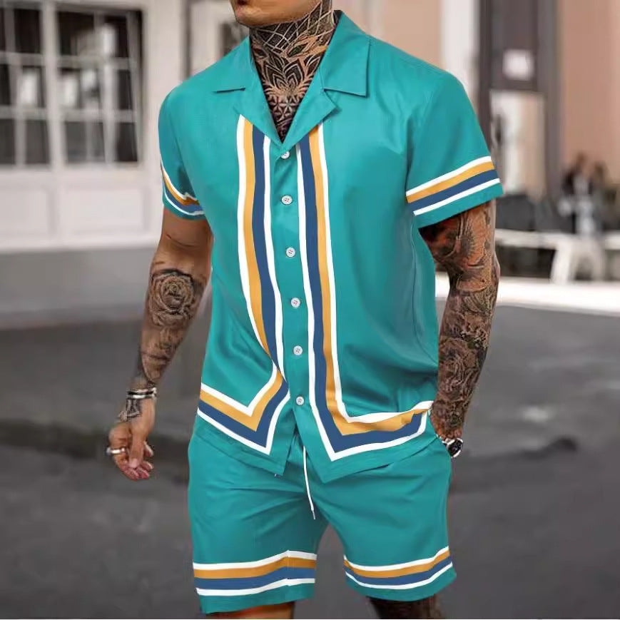 Fashion Men's Shirt Two-piece Set