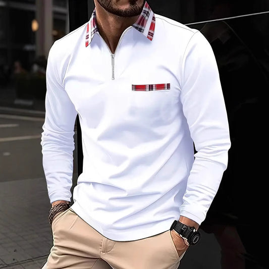 Men's Long-sleeve Zipper Polo Shirt
