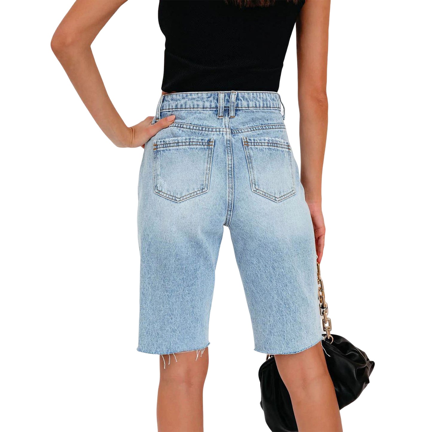 High Elastic Mid-waist Ripped Jeans