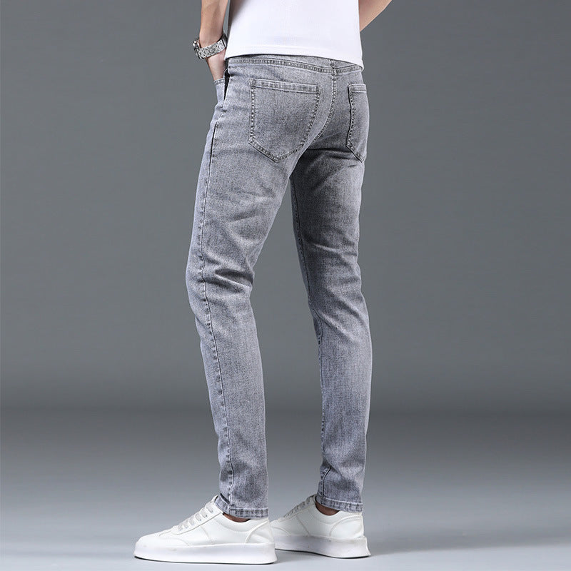 Men's Light Gray Straight Slim Jeans